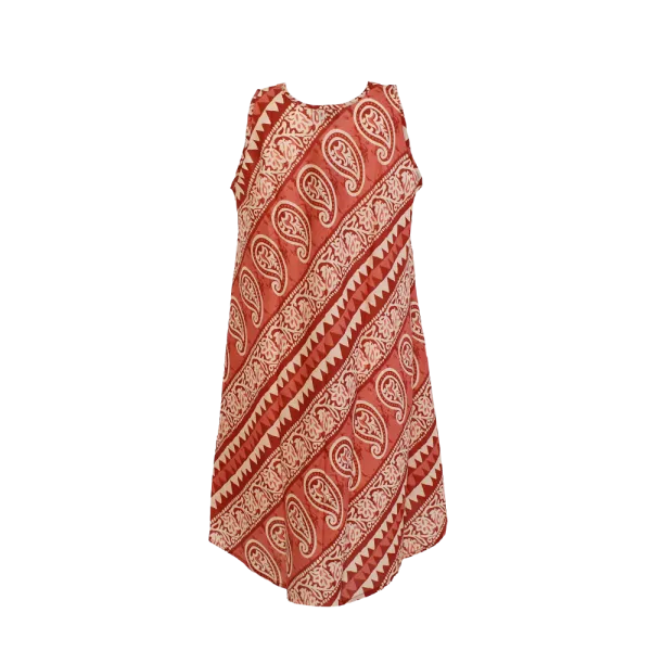 Robe Midi Évasée en Coton "Rythme Bohème" - Rouge et Vert -