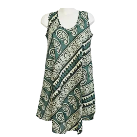 Robe Midi Évasée en Coton "Rythme Bohème" - Rouge et Vert -
