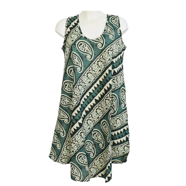 Robe Midi Évasée en Coton "Rythme Bohème" - Rouge et Vert -