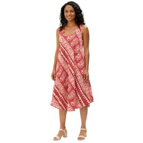 Robe Midi Évasée en Coton "Rythme Bohème" - Rouge et Vert -