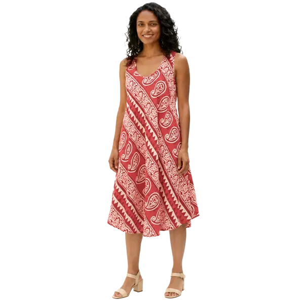 Robe Midi Évasée en Coton "Rythme Bohème" - Rouge et Vert -