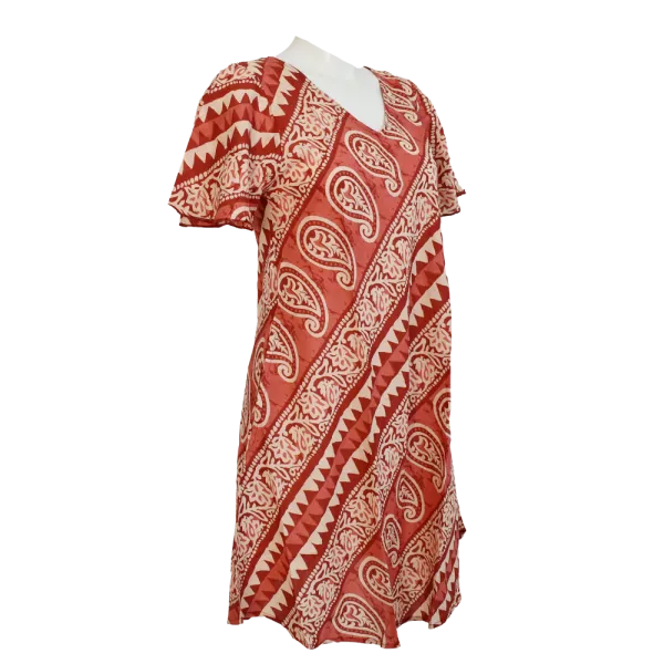 Robe Midi Évasée en Coton "Rythme Graphique" - Rouge et Vert -