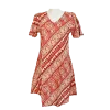 Robe Midi Évasée en Coton "Rythme Graphique" - Rouge et Vert -