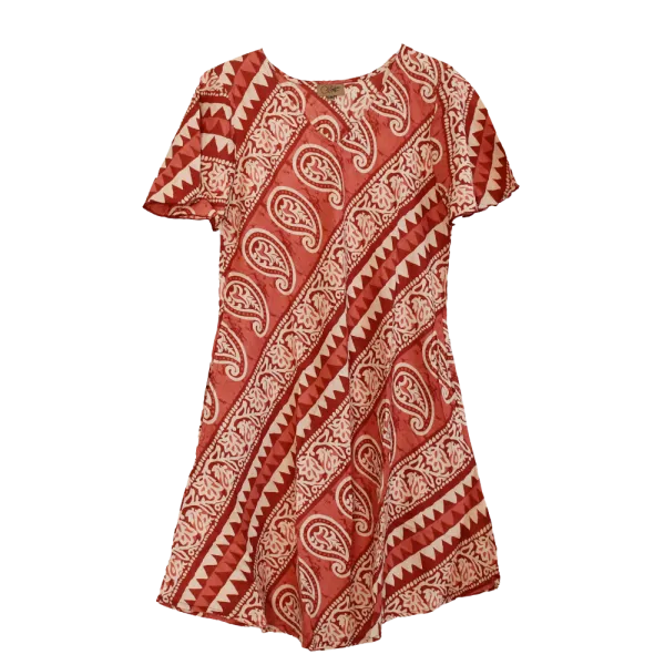 Robe Midi Évasée en Coton "Rythme Graphique" - Rouge et Vert -