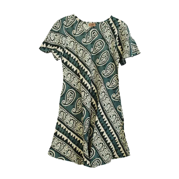 Robe Midi Évasée en Coton "Rythme Graphique" - Rouge et Vert -