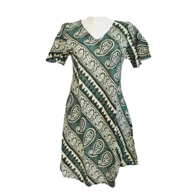 Robe Midi Évasée en Coton "Rythme Graphique" - Rouge et Vert -