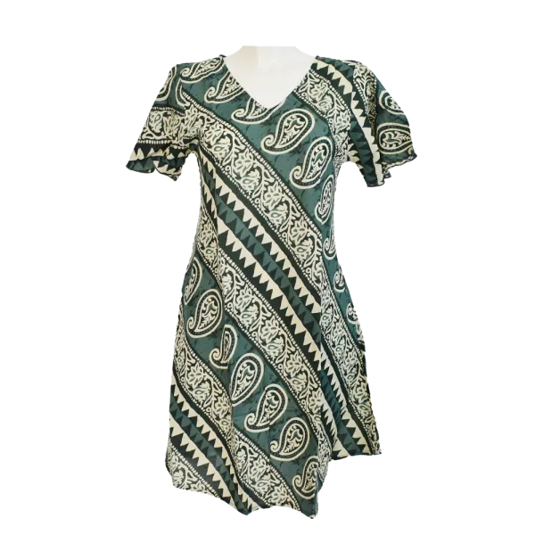 Robe Midi Évasée en Coton "Rythme Graphique" - Rouge et Vert -