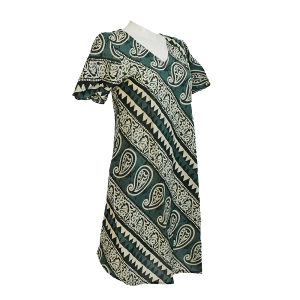 Robe Midi Évasée en Coton "Rythme Graphique" - Rouge et Vert -