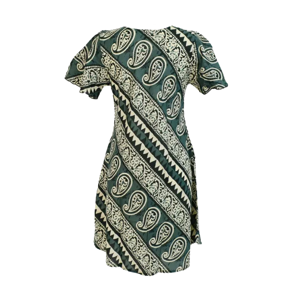 Robe Midi Évasée en Coton "Rythme Graphique" - Rouge et Vert -