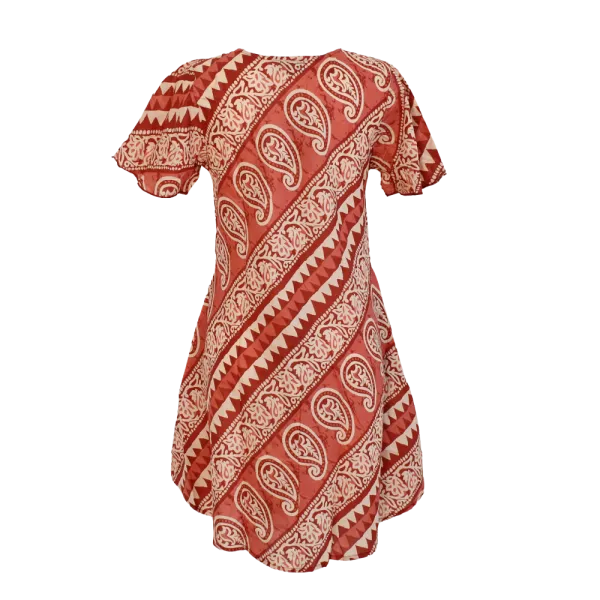 Robe Midi Évasée en Coton "Rythme Graphique" - Rouge et Vert -