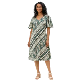 Robe Midi Évasée en Coton "Rythme Graphique" - Rouge et Vert -