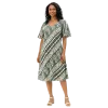 Robe Midi Évasée en Coton "Rythme Graphique" - Rouge et Vert -