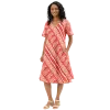 Robe Midi Évasée en Coton "Rythme Graphique" - Rouge et Vert -
