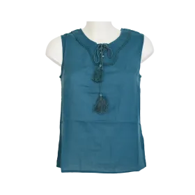 Top en Voile de Coton "Éclat Bohème" - Macramé et Pompons -
