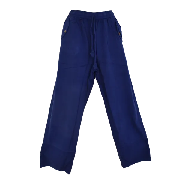 Pantalon en Coton Artisanal du Népal "L'Évasion" - Écru & Bleu Marine-