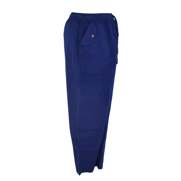 Pantalon en Coton Artisanal du Népal "L'Évasion" - Écru & Bleu Marine-