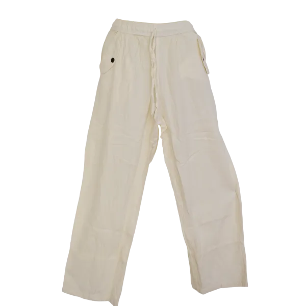 Pantalon en Coton Artisanal du Népal "L'Évasion" - Écru & Bleu Marine-