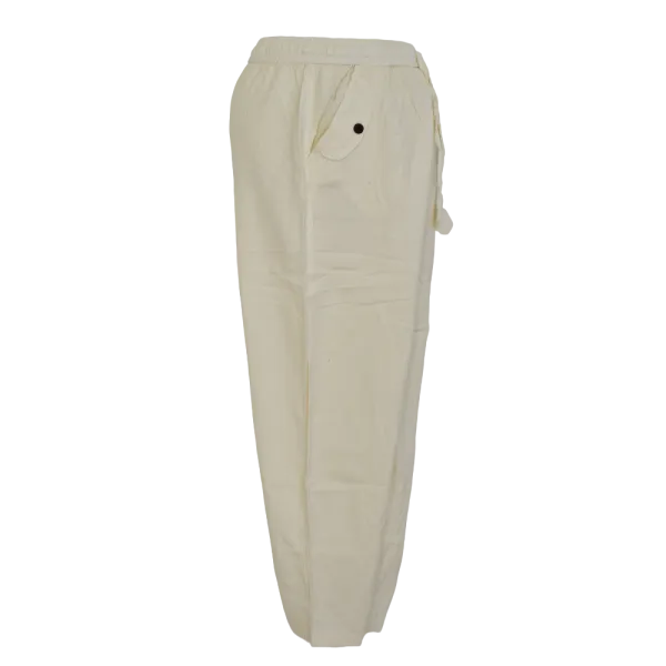Pantalon en Coton Artisanal du Népal "L'Évasion" - Écru & Bleu Marine-
