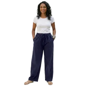 Pantalon en Coton Artisanal du Népal "L'Évasion" - Écru & Bleu Marine-