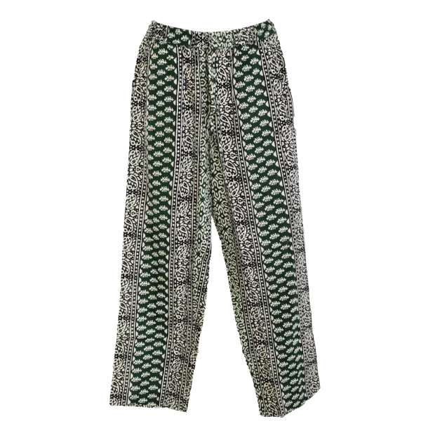 Pantalon en Coton Imprimé Graphique "Mosaïque Urbaine" - Vert et Bleu -