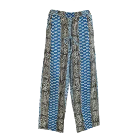 Pantalon en Coton Imprimé Graphique "Mosaïque Urbaine" - Vert et Bleu -