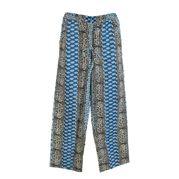 Pantalon en Coton Imprimé Graphique "Mosaïque Urbaine" - Vert et Bleu -