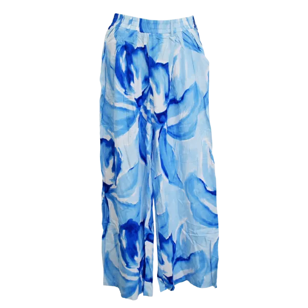 Pantalon Large en Viscose "Aquarelle Bleue" - Imprimé Floral