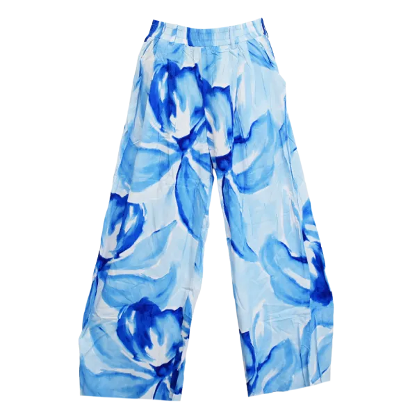 Pantalon Large en Viscose "Aquarelle Bleue" - Imprimé Floral