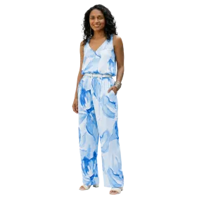 Pantalon Large en Viscose "Aquarelle Bleue" - Imprimé Floral
