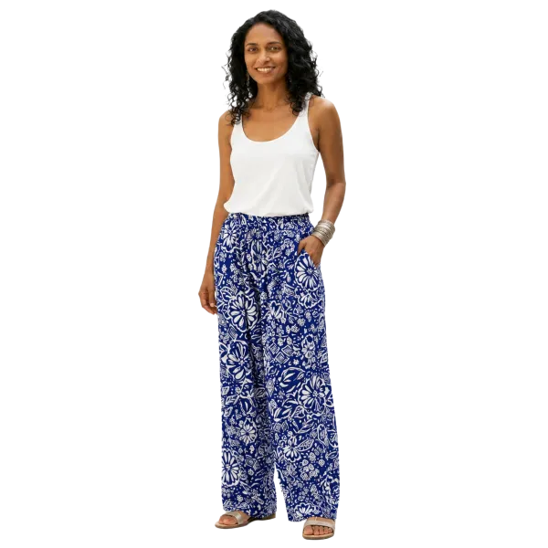 Pantalon Large en Viscose "Estampe Marine" - Imprimé Graphique