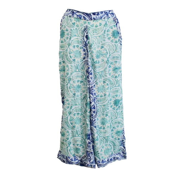 Pantalon Court Large en Soie Synthétique "Palais d'Azur" - Imprimé Graphique et Doré