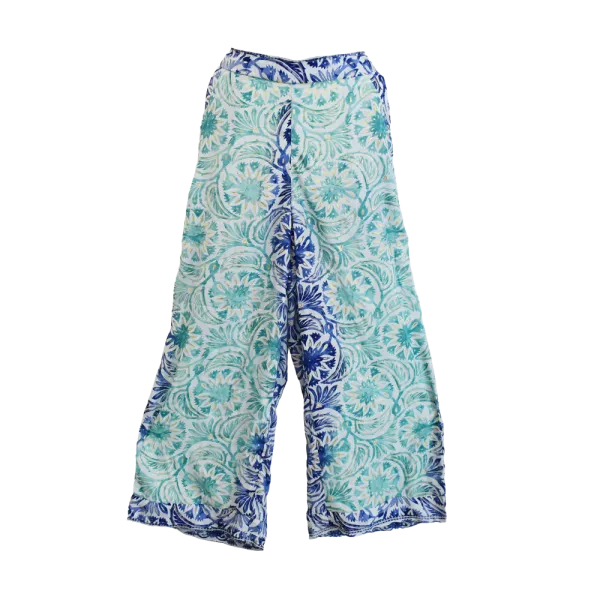 Pantalon Court Large en Soie Synthétique "Palais d'Azur" - Imprimé Graphique et Doré