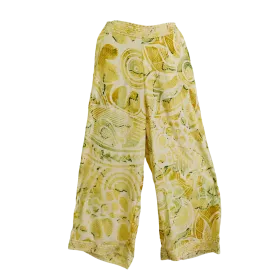 Pantalon Court Large en Soie Synthétique "Soleil d'Orient" - Imprimé Graphique Jaune
