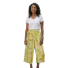 Pantalon Court Large en Soie Synthétique "Soleil d'Orient" - Imprimé Graphique Jaune