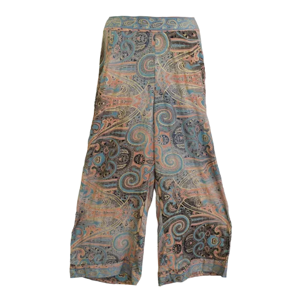 Pantalon Court Large en Soie Synthétique "Palais de Nacre" - Imprimé Cachemire -