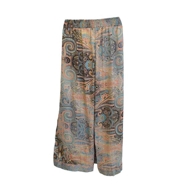 Pantalon Court Large en Soie Synthétique "Palais de Nacre" - Imprimé Cachemire -