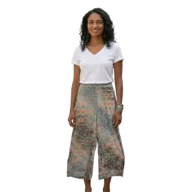 Pantalon Court Large en Soie Synthétique "Palais de Nacre" - Imprimé Cachemire -