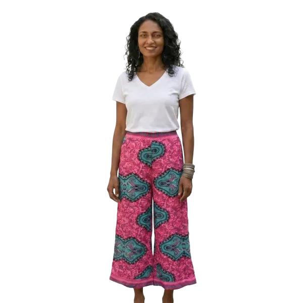 Pantalon Court Large en Soie Synthétique "Palais de Bohème"