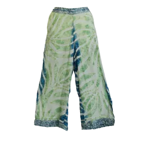 Pantalon Court Large en Soie Synthétique "Palais d'Émeraude" - Vert et Or