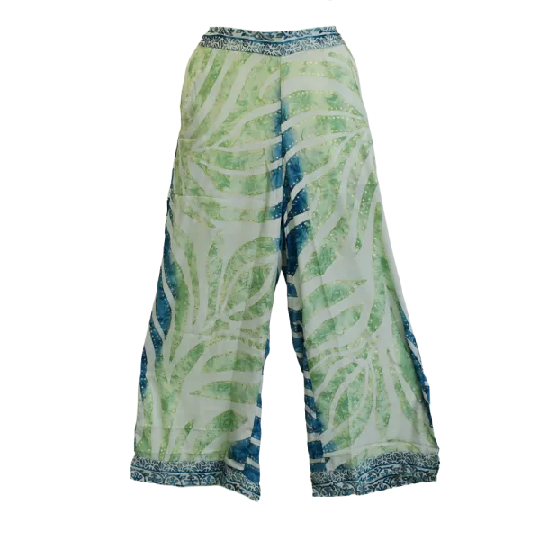 Pantalon Court Large en Soie Synthétique "Palais d'Émeraude" - Vert et Or