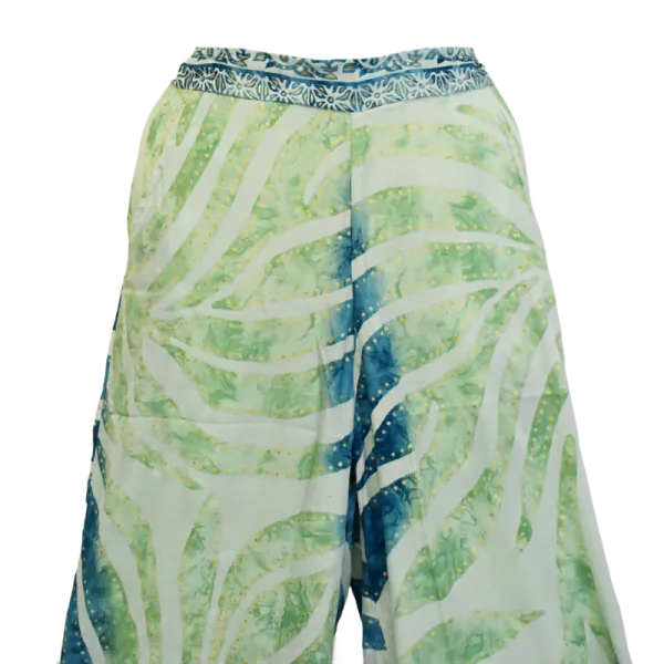 Pantalon Court Large en Soie Synthétique "Palais d'Émeraude" - Vert et Or