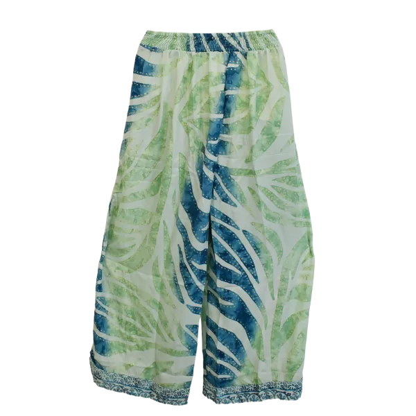 Pantalon Court Large en Soie Synthétique "Palais d'Émeraude" - Vert et Or