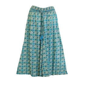Pantalon Large en Coton "Odyssée Turquoise" - Imprimé Graphique & Ethnique -