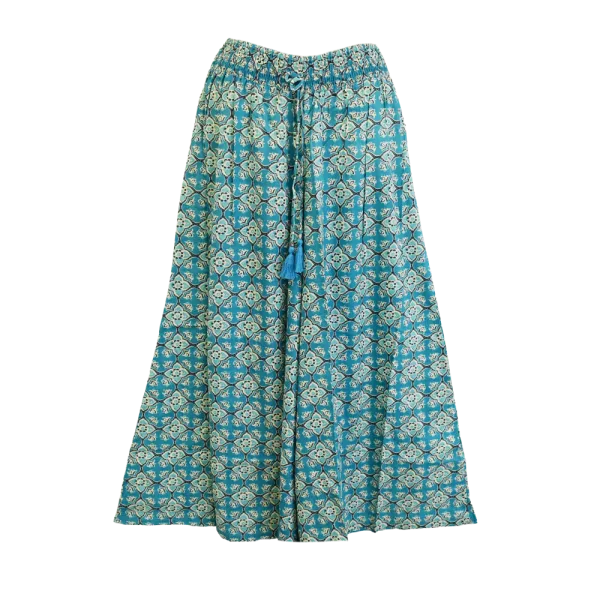 Pantalon Large en Coton "Odyssée Turquoise" - Imprimé Graphique & Ethnique -