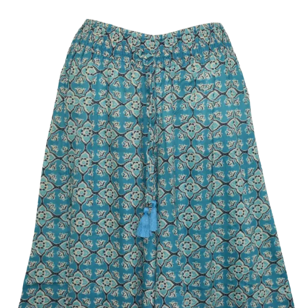Pantalon Large en Coton "Odyssée Turquoise" - Imprimé Graphique & Ethnique -