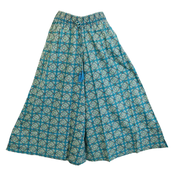Pantalon Large en Coton "Odyssée Turquoise" - Imprimé Graphique & Ethnique -