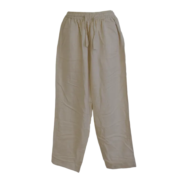 Pantalon Coupe Mixte Coton & Viscose "Brise d'Écru" - Effet Tramé Deux Fils -
