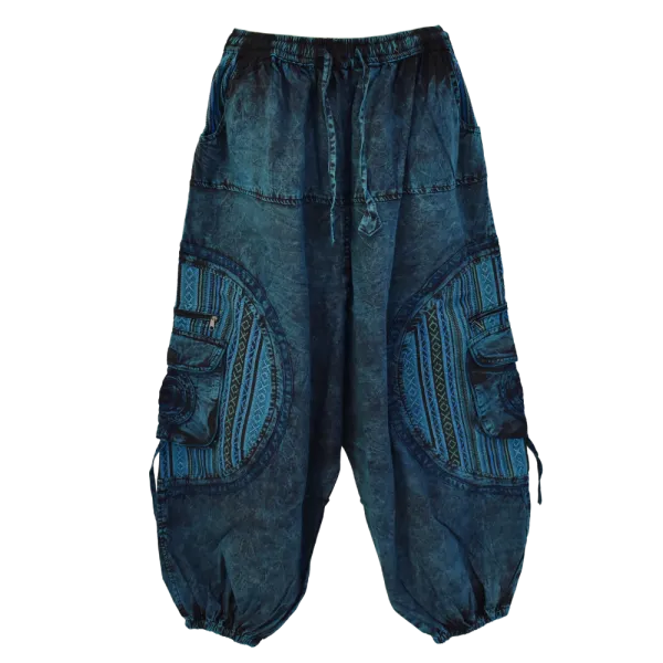 Sarouel Bohème Tie-Dye « Shivna » Bleu Pétrole - Coton Artisanal du Népal -