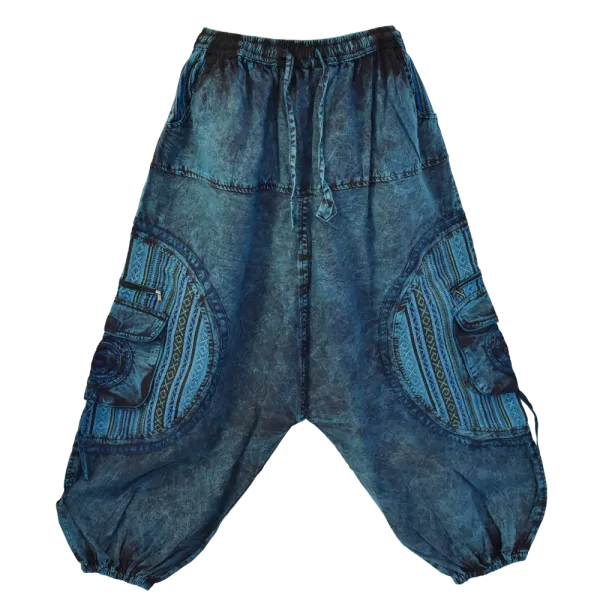 Sarouel Bohème Tie-Dye « Shivna » Bleu Pétrole - Coton Artisanal du Népal -