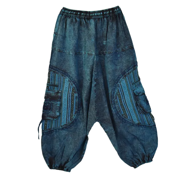Sarouel Bohème Tie-Dye « Shivna » Bleu Pétrole - Coton Artisanal du Népal -